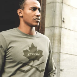 CCM Nostalgia Leaf Short Sleeve Tee Adult -Hockey Supremacy khakilongsleeve